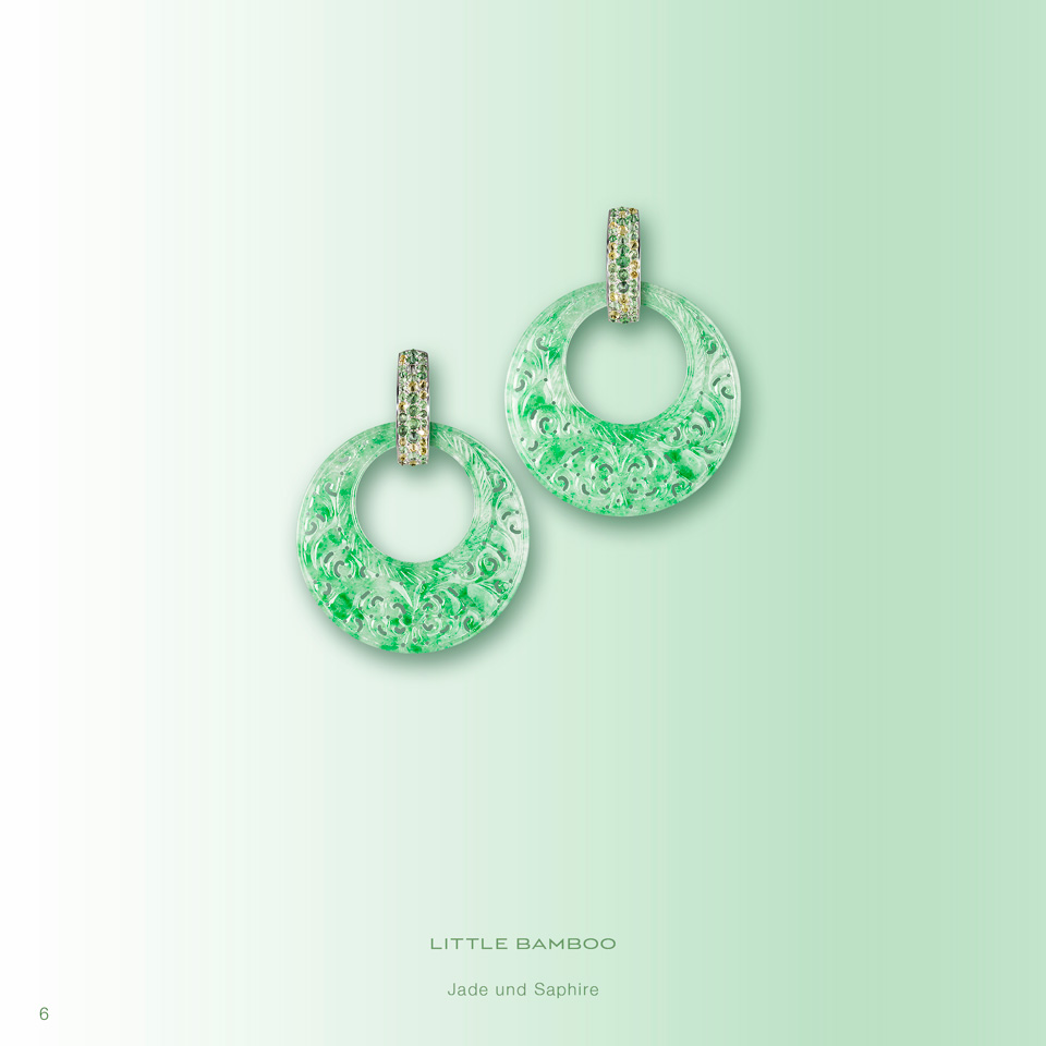 BAMBOO Earrings jade earring bamboo with genuine green Chinese jade hoop earrings yellow and green sapphires 750/000 white gold genuine jade earring saphi tube rings white gold earrings gold earrings jewelry store